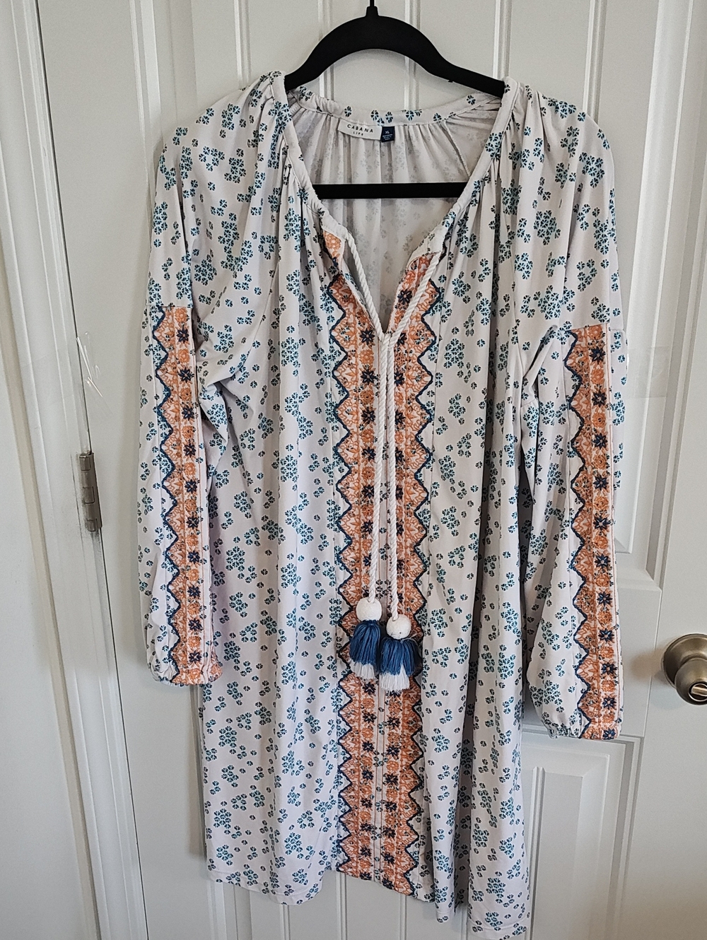 Cabana Life Women XL Embroidered Tassel Beach Cover Up Dress Blue Orange White